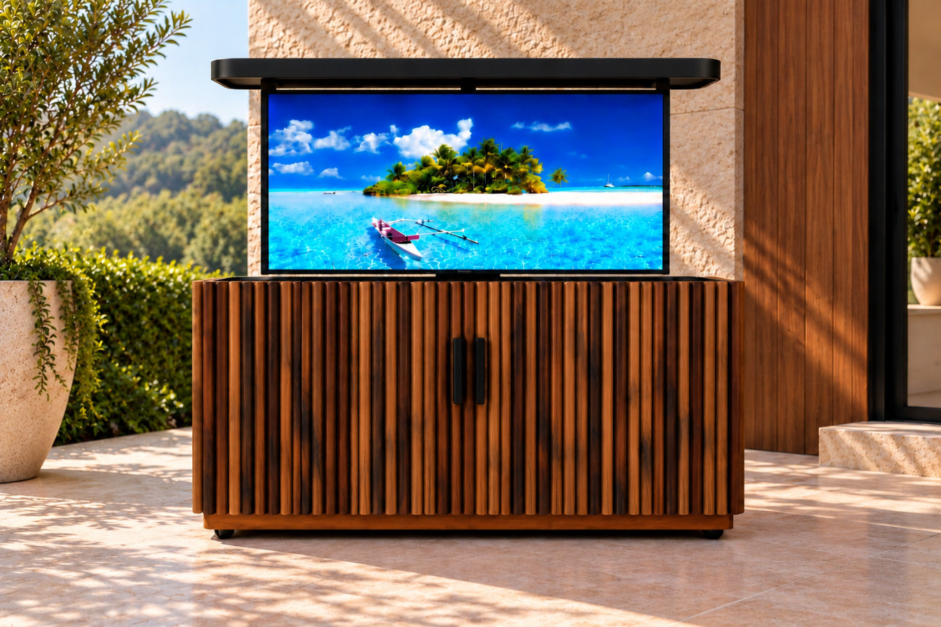del mar 75 inch hidden outdoor tv cabinet tv raised