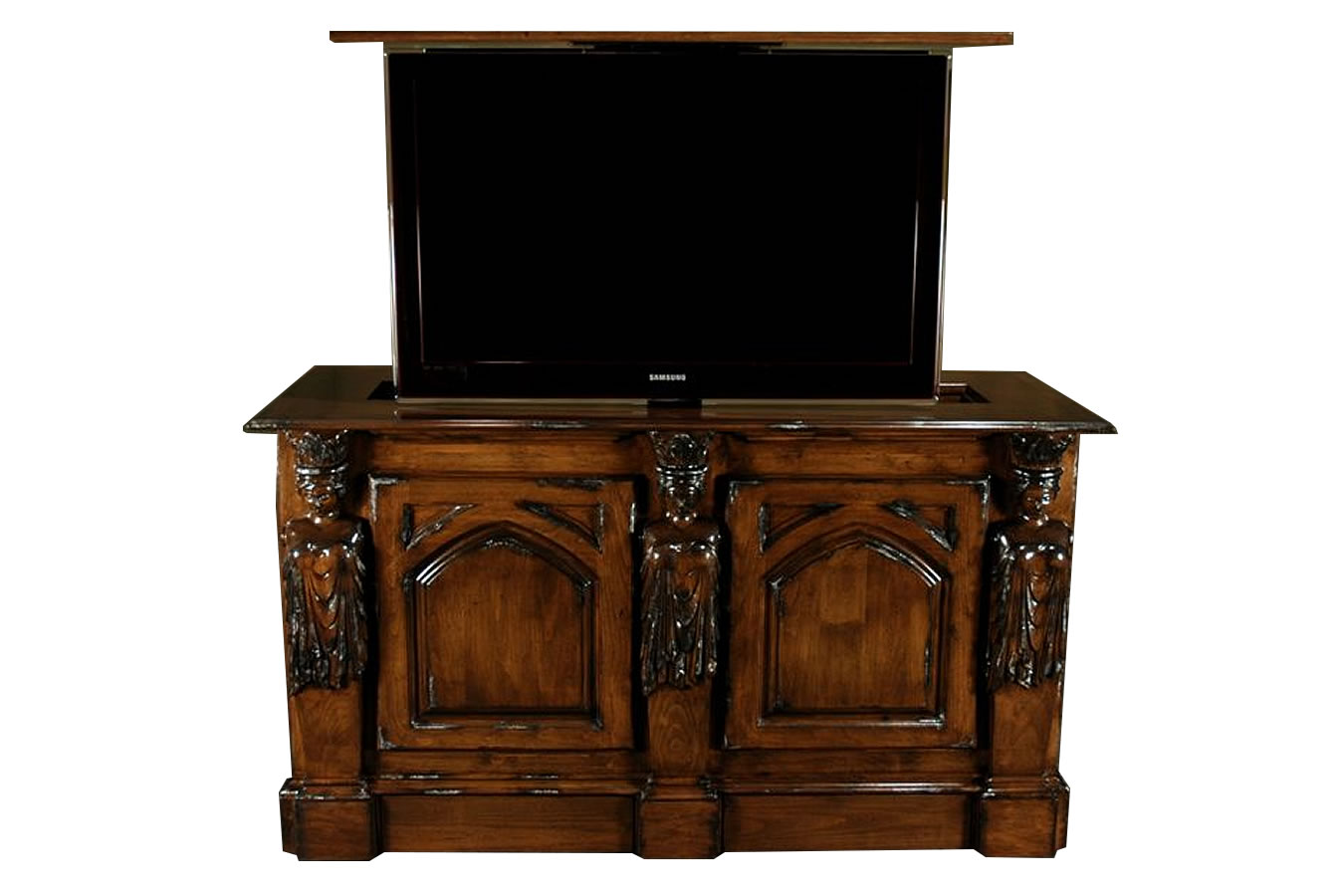 Antique Caramel princess hand carved TV lift Cabinet - orange county