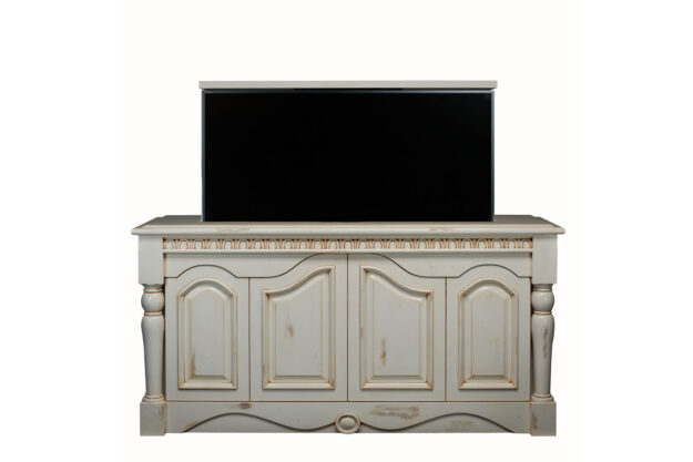 Cabinet Tronix furniture that is hand carved custom finished to house and hide TV with a lift kit