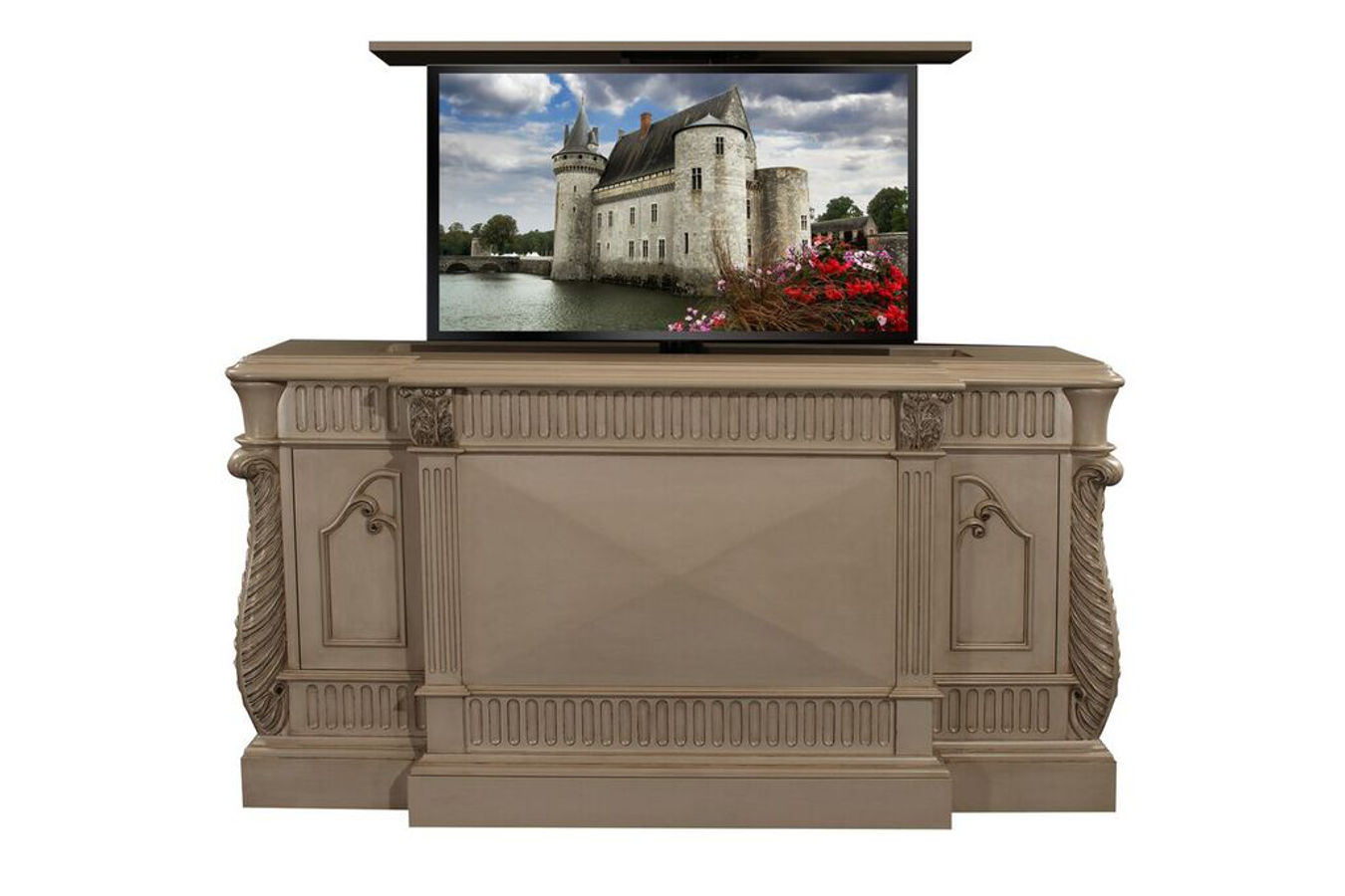 TV Lift cabinet kit rosela is handcarved and built toâ€¦ge flat screen